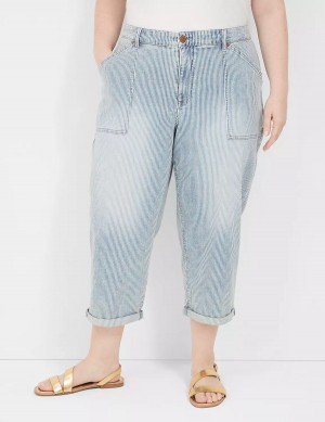 Τζιν γυναικεια Lane Bryant Railroad Stripe Boyfriend Fit Capri ανοιχτο μπλε | EAO5255DQ