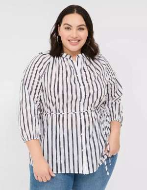 πουκαμισα γυναικεια Lane Bryant Relaxed 3/4-Sleeve Button-Front Tunic σκουρο μπλε | ZZB8120QL