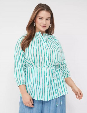 πουκαμισα γυναικεια Lane Bryant Relaxed 3/4-Sleeve Button-Front Tunic πρασινο | DBM43NQ