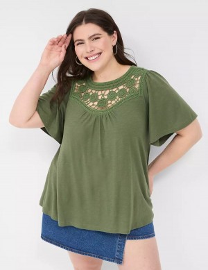 μπλουζακια γυναικεια Lane Bryant Relaxed Crochet Crew-Neck Top καφε πρασινο | NRW3144JV