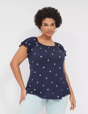 μπλουζακια γυναικεια Lane Bryant Relaxed Gauze Flutter-Sleeve Top ασημι | MFD3912KF