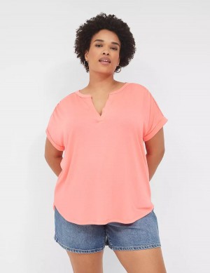 πουκαμισα γυναικεια Lane Bryant Relaxed Gauze Notch-Neck κοραλι | BTN5041WH