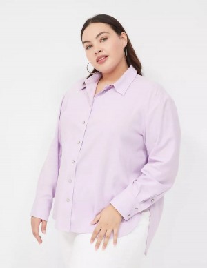 πουκαμισα γυναικεια Lane Bryant Relaxed Linen Button-Down μωβ | DNM4366SK