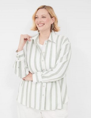 πουκαμισα γυναικεια Lane Bryant Relaxed Linen Button-Down Ελιά | BFS929JL