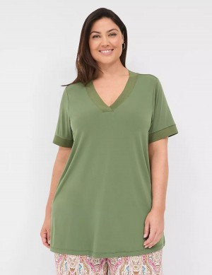 μπλουζακια γυναικεια Lane Bryant Relaxed Short-Sleeve V-Neck Top καφε πρασινο | MBR601IO