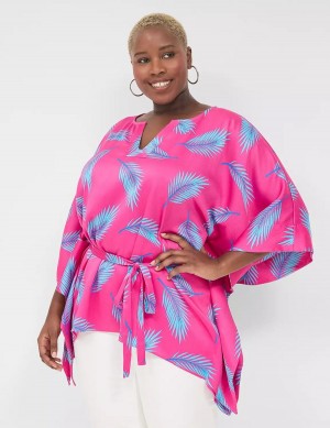 Μπλουζα γυναικεια Lane Bryant Relaxed Split-Neck Kimono Top ροζ μπλε | WHS181BD