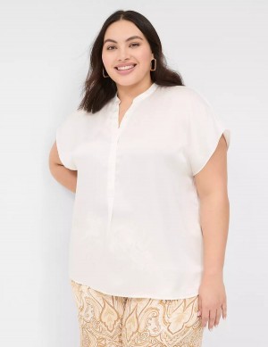 Μπλουζα γυναικεια Lane Bryant Relaxed Split-Neck Popover ασπρα ροζ | PTL6683ZT