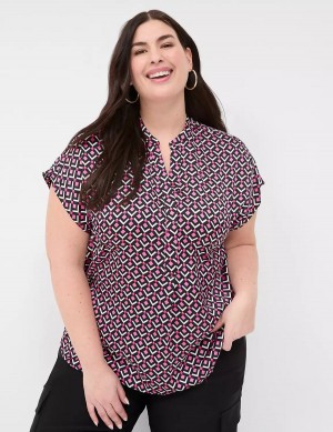 Μπλουζα γυναικεια Lane Bryant Relaxed Split-Neck Popover ροζ μαυρα | BPZ3170VY