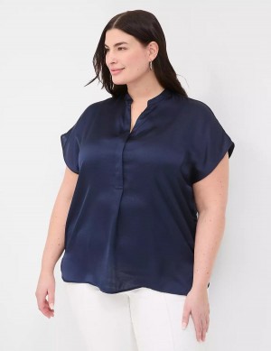 Μπλουζα γυναικεια Lane Bryant Relaxed Split-Neck Popover μπλε | LLY7778SP