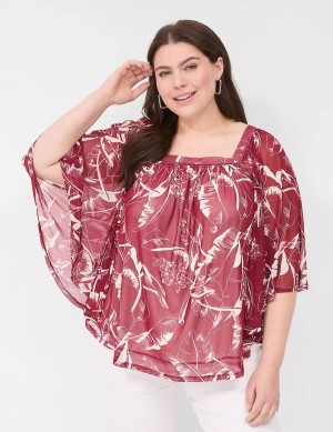 Μπλουζα γυναικεια Lane Bryant Relaxed Square-Neck Trimmed Circle Drama Top μπορντο | QTI7410LW