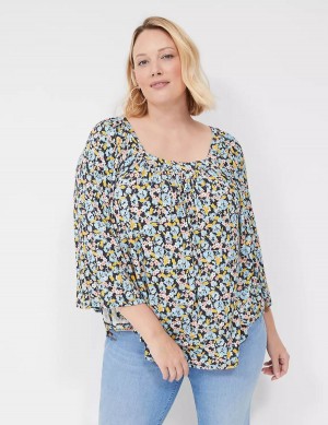 Μπλουζα γυναικεια Lane Bryant Relaxed Square-Neck Trimmed Circle Drama Top μπλε κοραλι | XLZ4631VM