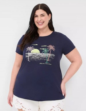 μπλουζακια γυναικεια Lane Bryant Rhinestone Palm Trees & Ocean Breeze Graphic Tee μπλε | VLD55HM