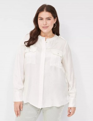 Μπλουζα γυναικεια Lane Bryant Satin Long-Sleeve Button-Front ασπρα ροζ | YIR4844UW