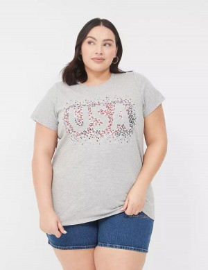 μπλουζακια γυναικεια Lane Bryant Sequin USA Graphic Tee ανοιχτο γκρι | SWF9361FQ