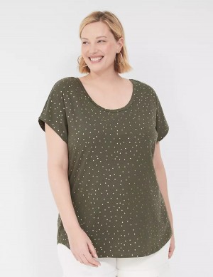 μπλουζακια γυναικεια Lane Bryant Shimmer Foil Strappy-Back Tee πρασινο | OPE1126DN