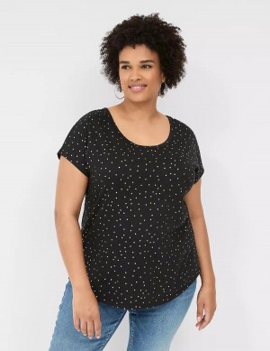 μπλουζακια γυναικεια Lane Bryant Shimmer Foil Strappy-Back Tee μαυρα | REX3566JO