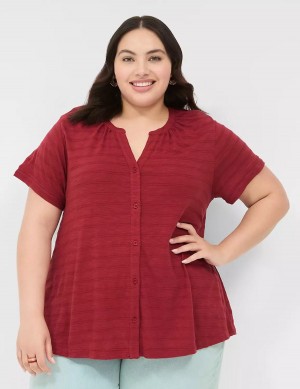 μπλουζακια γυναικεια Lane Bryant Short-Sleeve Button-Down Top βαθυ κοκκινα | SQA1981RJ