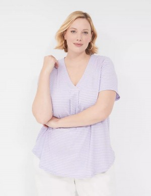 μπλουζακια γυναικεια Lane Bryant Short-Sleeve V-Neck Top μωβ | AMJ3323EW