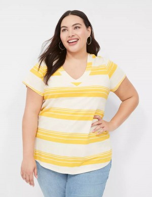 μπλουζακια γυναικεια Lane Bryant Short Sleeve V-Neck Top κίτρινα | IGL275ZE