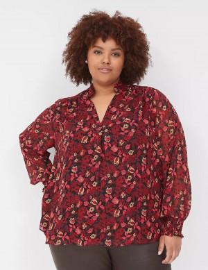 Μπλουζα γυναικεια Lane Bryant Smocked-Shoulder Popover κοκκινα | DUP982DU