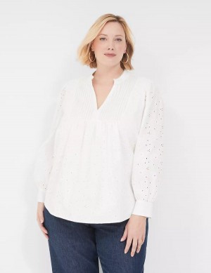 Μπλουζα γυναικεια Lane Bryant Split-Neck Eyelet & Knit ασπρα | UPD4698NW