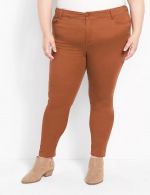 Παντελονι γυναικεια Lane Bryant Straight Fit 5-Pocket Sateen Skinny καφε | SEK388BH