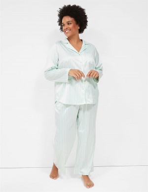 Πιζάμες γυναικεια Lane Bryant Stretch Satin Shirt & Pant PJ Set πρασινο | YSM947WC