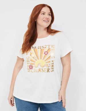 μπλουζακια γυναικεια Lane Bryant Sunset Chaser Graphic Tee ασπρα ροζ | ZMQ1539SB