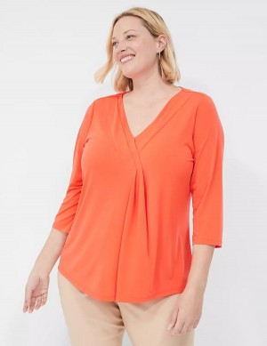 μπλουζακια γυναικεια Lane Bryant Swing 3/4-Sleeve Pleat-Front Top ανοιχτο κοκκινα | DKP4361IN