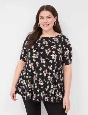 μπλουζακια γυναικεια Lane Bryant Swing Boatneck Top μαυρα | RNG6449EE