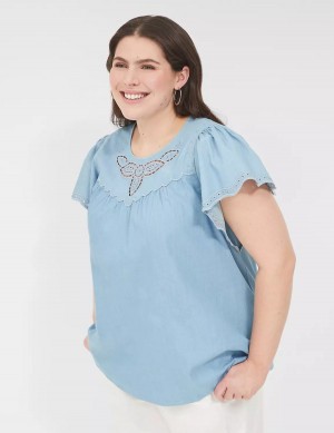 Μπλουζα γυναικεια Lane Bryant Swing Eyelet-Trim Popover μπλε | RFD4020LT