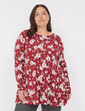 μπλουζακια γυναικεια Lane Bryant Swing Long-Sleeve Crew-Neck Tee κοκκινα ασπρα | NGU9370AV