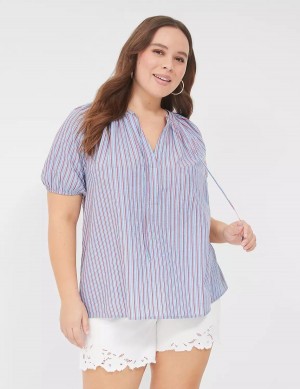 Μπλουζα γυναικεια Lane Bryant Swing Short-Sleeve Notch-Neck μπλε | GBI9317TR