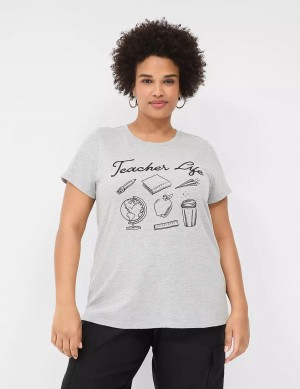 μπλουζακια γυναικεια Lane Bryant Teacher Life Graphic Tee ανοιχτο γκρι | UTT164AZ