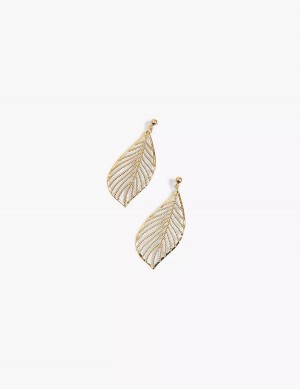 Σκουλαρικια γυναικεια Lane Bryant Textured Metal Leaf Drop χρυσο χρωμα | EHS327DH