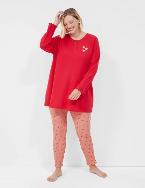 Πιζάμες γυναικεια Lane Bryant Thermal Cotton Lettuce-Edge Henley Tee & Legging PJ Set κοκκινα Πολύχρωμο | XJS1872OZ