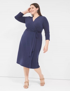 Μίντι Φόρεμα γυναικεια Lane Bryant 3/4-Sleeve Faux-Wrap Jersey μπλε | QNW992PZ