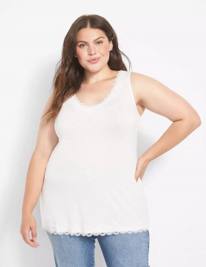 Μπλουζακια Αμανικα γυναικεια Lane Bryant Classic V-Neck Lace-Trim ασπρα ροζ | PGM6955XL