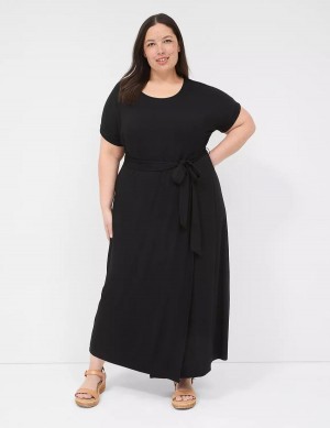 Μίντι Φόρεμα γυναικεια Lane Bryant Crew-Neck Faux-Wrap Jersey μαυρα | HIN8747QQ