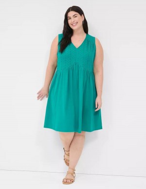 καθημερινο φορεμα γυναικεια Lane Bryant Easy Swing Eyelet-Bodice ανοιχτο τυρκουάζ | APY2285GB