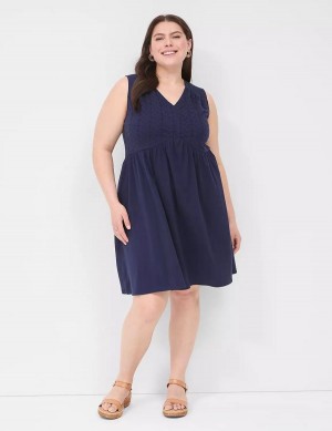 καθημερινο φορεμα γυναικεια Lane Bryant Easy Swing Eyelet-Bodice μπλε | GEN6061LR