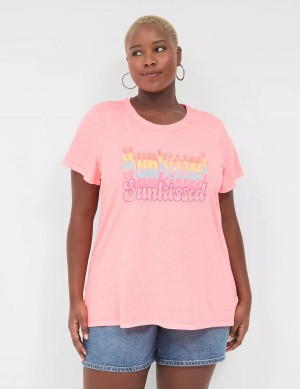 Μπλουζακια Αμανικα γυναικεια Lane Bryant Embroidered Sunkissed Graphic Tee ανοιχτο κοραλι | QJV6939PC