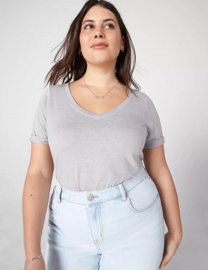 Μπλουζακια Αμανικα γυναικεια Lane Bryant Essential V-Neck Tee ανοιχτο γκρι | KRO790MN