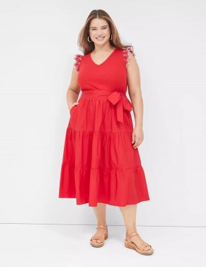 Μίντι Φόρεμα γυναικεια Lane Bryant Eyelet-Sleeveed κοκκινα | GRY8676XK