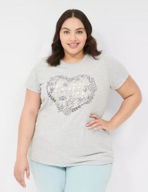 Μπλουζακια Αμανικα γυναικεια Lane Bryant Faith Graphic Tee γκρι | MET2281BR