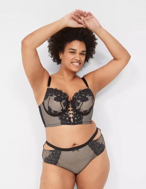 Σουτιέν Μπαλκονέτ γυναικεια Lane Bryant Fishnet Longline Boost μαυρα | KSR9158SO