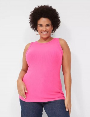 Μπλουζακια Αμανικα γυναικεια Lane Bryant Fitted High-Neck Rib ροζ | TAH2057LA