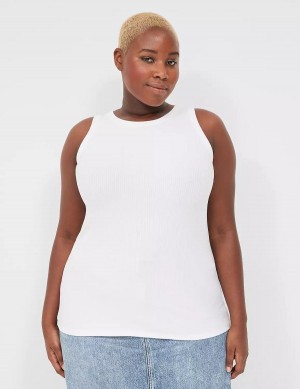 Μπλουζακια Αμανικα γυναικεια Lane Bryant Fitted High-Neck Rib ασπρα | WWS2593BN