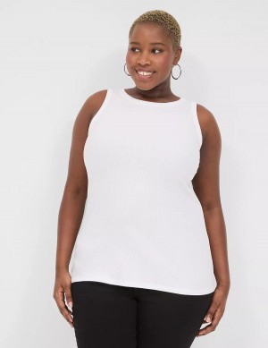 Μπλουζακια Αμανικα γυναικεια Lane Bryant Fitted High-Neck Ribbed ασπρα | OUL5013ET