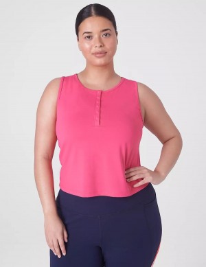 Μπλουζακια Αμανικα γυναικεια Lane Bryant LIVI Crop Snap-Up Wicking φουξια ροζ | ZGK5846QS